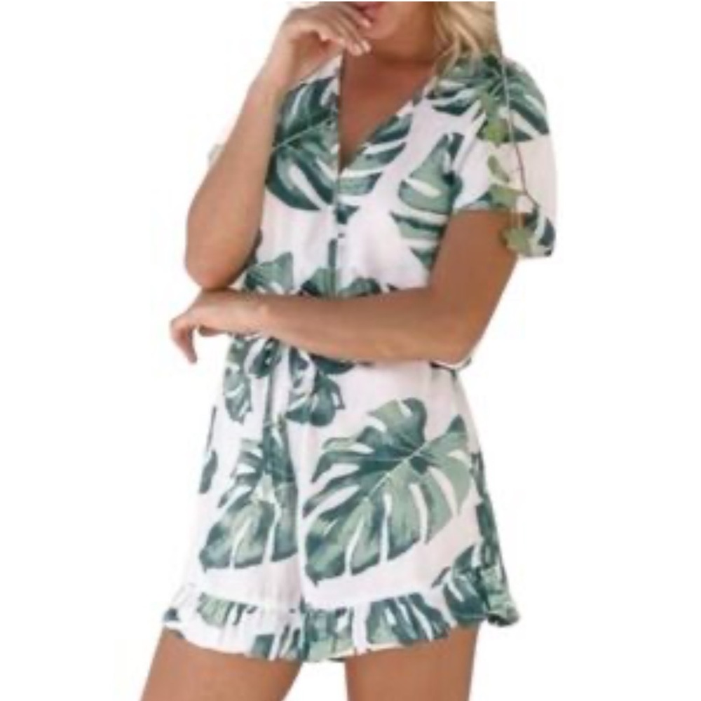 Palm Tropical Leaf Print Jumpsuit